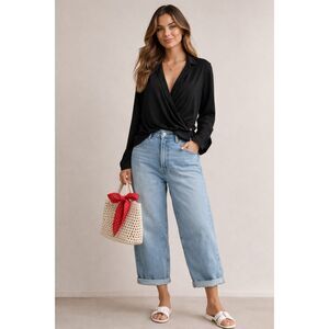 Ettiwa by Anthropologie Black Wrap Blouse Size 12 – Draped Long Sleeve Top